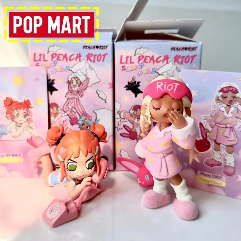 Original Pop Mart Lil Peach Riot Sleepover Serie Blind Box Kawaii Actionfigur Sammlerpuppe Trendiges Spielzeug Geschenk für Mädchen