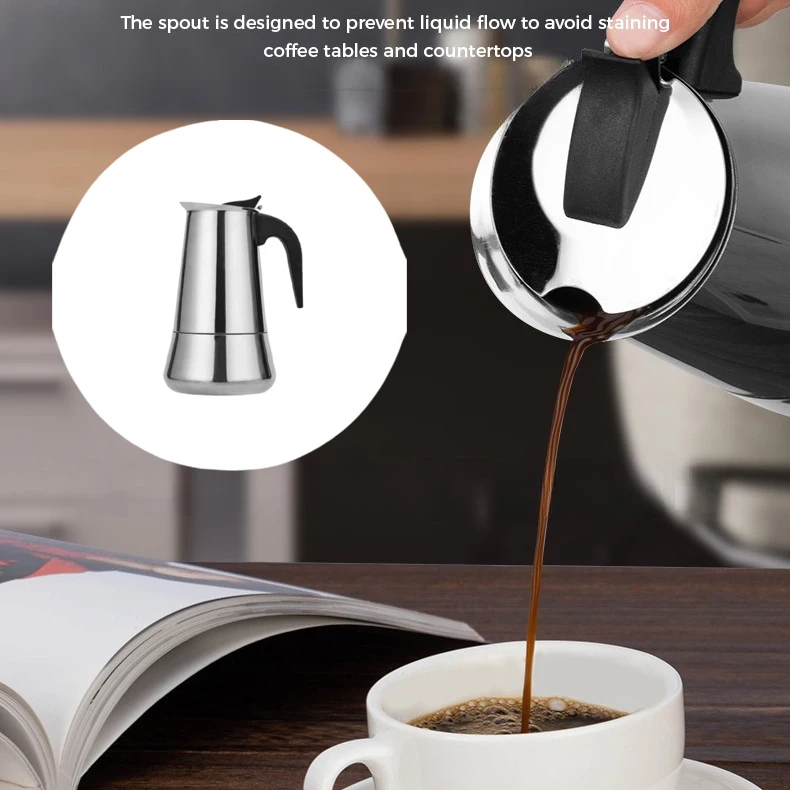 

100/600ml Cups Coffee Maker Mocha Percolator Pot Outdoor Stainless Steel Coffee Pot Office Home Kitchen Espresso Coffee Machine