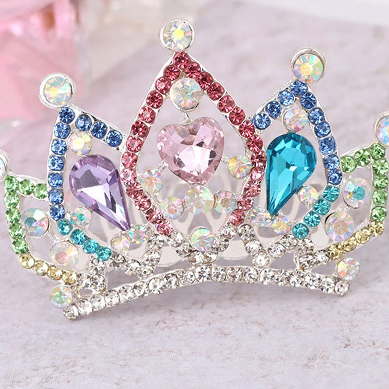 Girls Crowns Hair Comb Mini Shining Rhinestone Headdress Princess Crown Ornaments Party Wedding Hair Jewelry Accessories Gift