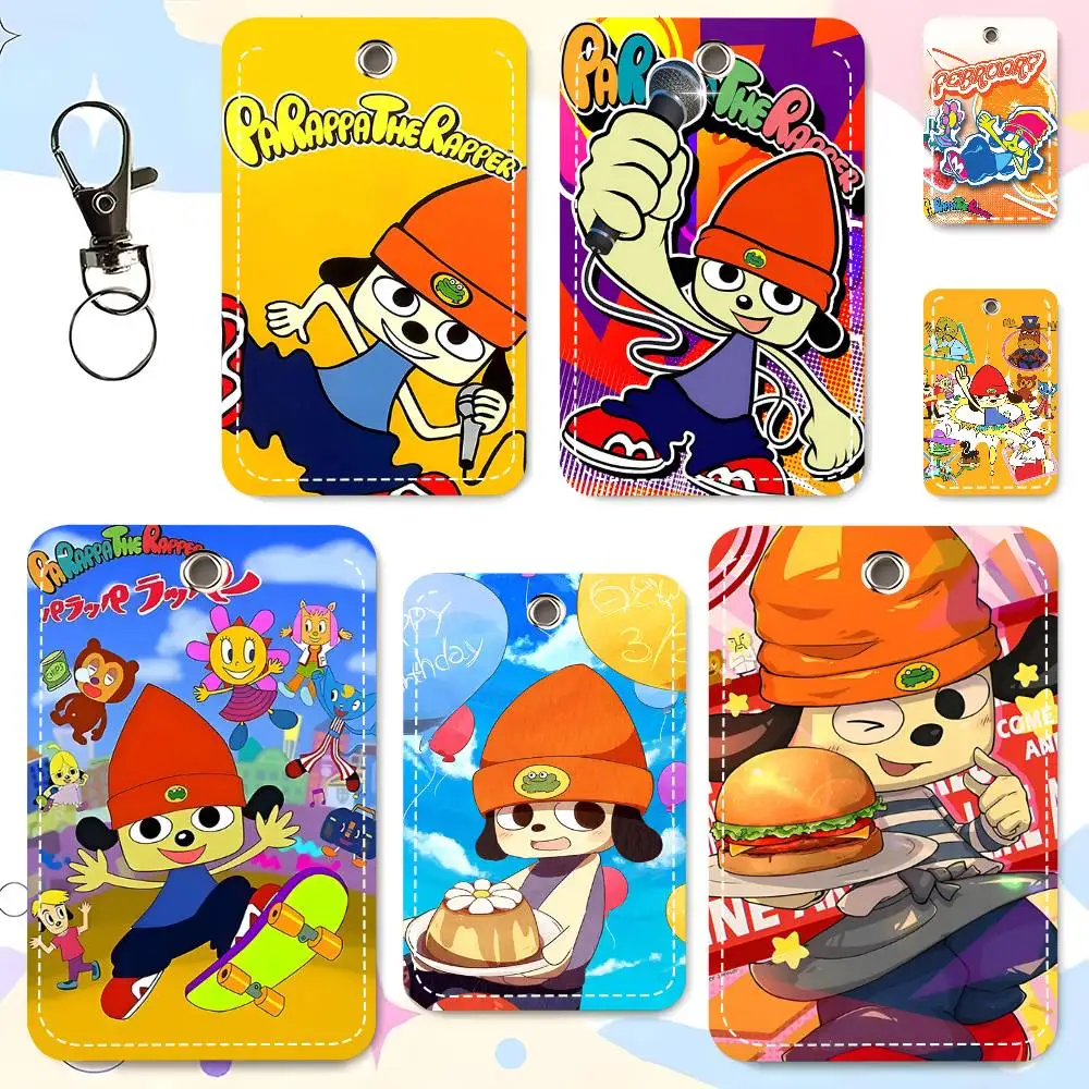1pc Classic Game P-Parappa T-The R-Rapper Card Case Keychain Access Card Bag Key Tag Ring Leather Card Holder Key Ring Access