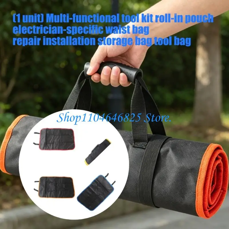 Portable Hand Tool Roll Bag with Carry Handle and Pocket Layout Tool Storage