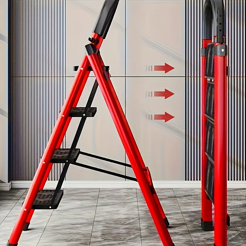 مجموعة سلم مكونة من 4 خطوات: متعددة الوظائف وقابلة للطي وخفيفة الوزن وواسعة وسميكة وقوية ومقبض آمن + خطوات واسعة غير قابلة للانزلاق، للمنزل/الخارج/