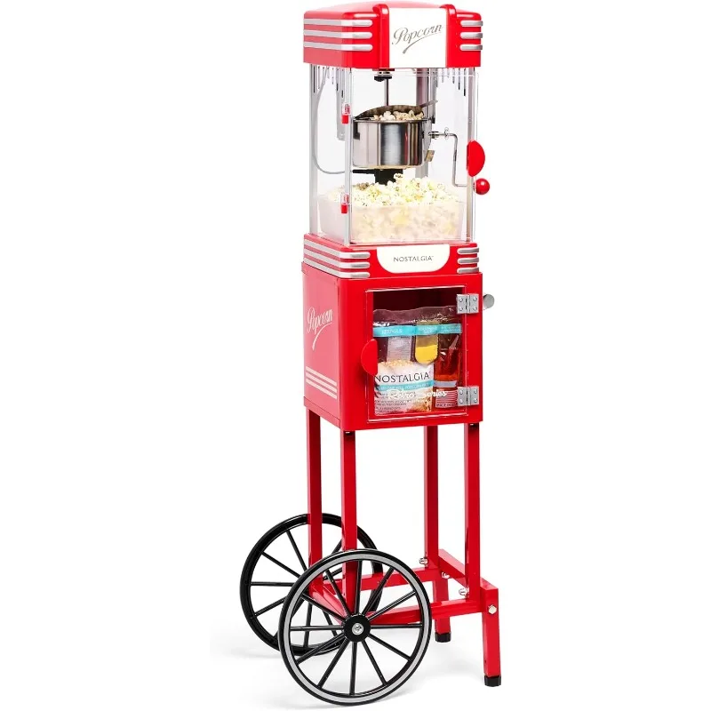 Popcorn Maker Machine - Professional Cart With 2.5 Oz Kettle Makes Up to 10 Cups - Vintage Popcorn Machine Movie Theater Style