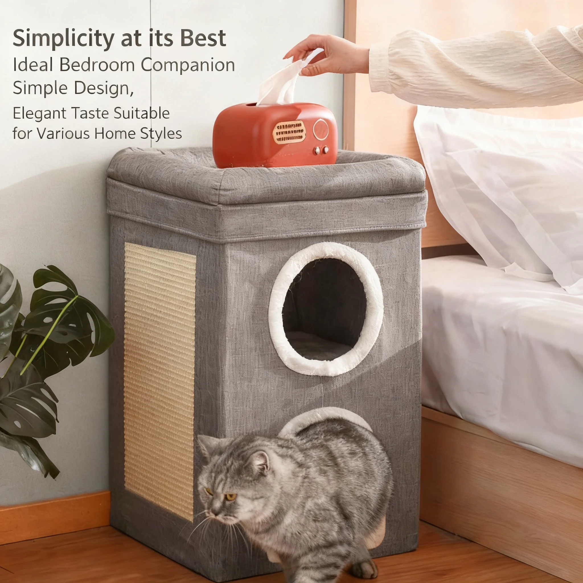 سرير قطط بيت قطط كهف وبرج قابل للطي داخلي 3 طبقات مع لوح عمود خدش قابل للمخالب منفصل إلى 2 سرير مكعب كبير للقطط #3