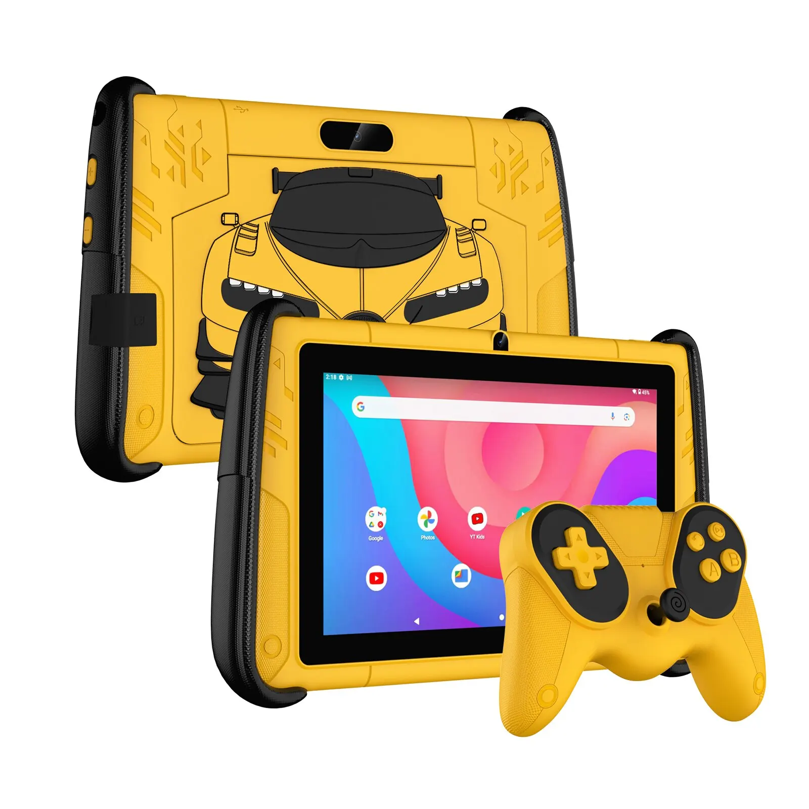 PRITOM-Tableta Android 12 de 7 pulgadas para niños, 4GB de RAM, 64GB de ROM, Software preinstalado para niños, WiFi, con funda con forma de coche deportivo genial