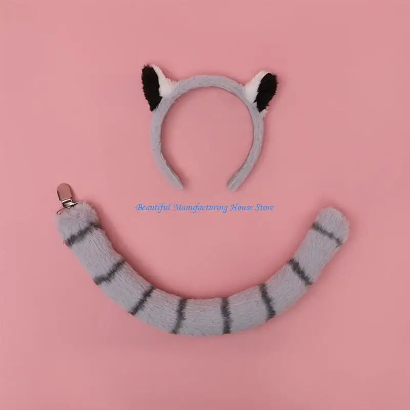 e56a-女の子獣耳帽子テールセットぬいぐるみヘアフープ手作りコスプレアクセサリー