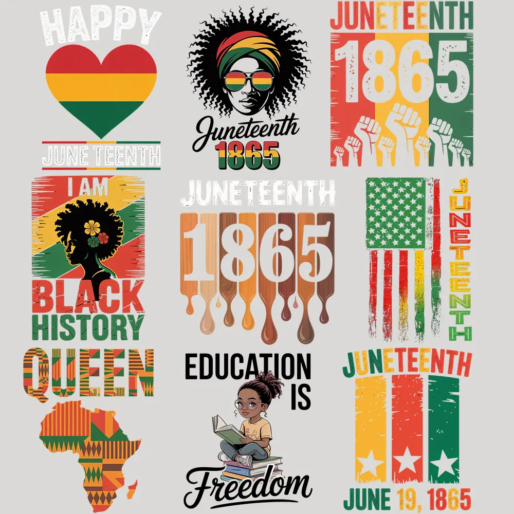 Juneteenth Black History Iron On Patches DIY Heat Transfer Decals for Black Pride T-Shirts Hats Backpacks Washable Sublimation