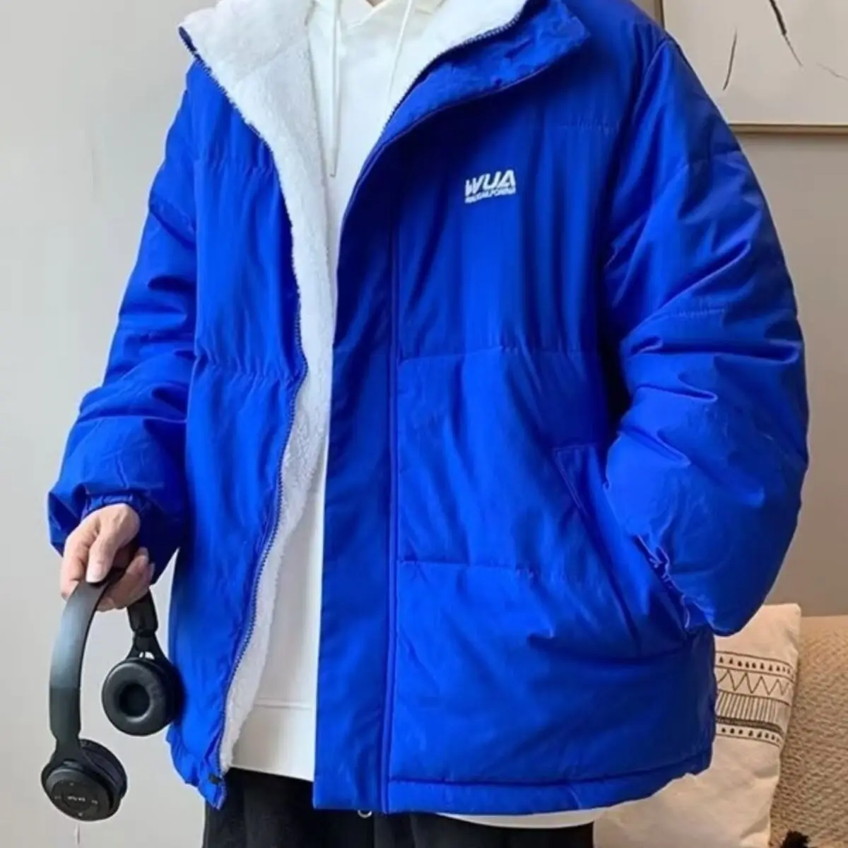 معطف شتوي للرجال من Thiened Fce مبطن بالخبز Jaet من القطن Harajuku Sle بسيط غير رسمي للشباب مناسب