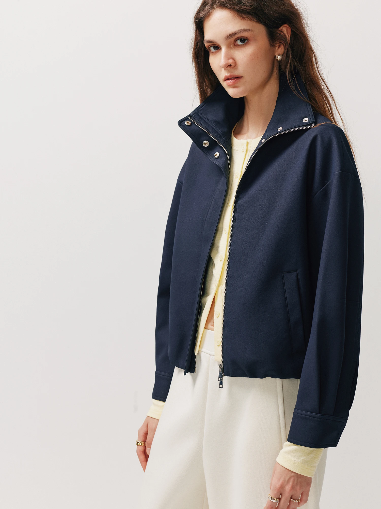 Waterproof Windproof PU Coated Jacket Stand Collar Loose Shoulder Casual Short Women's Coat Pigpighouse Fashion Brand