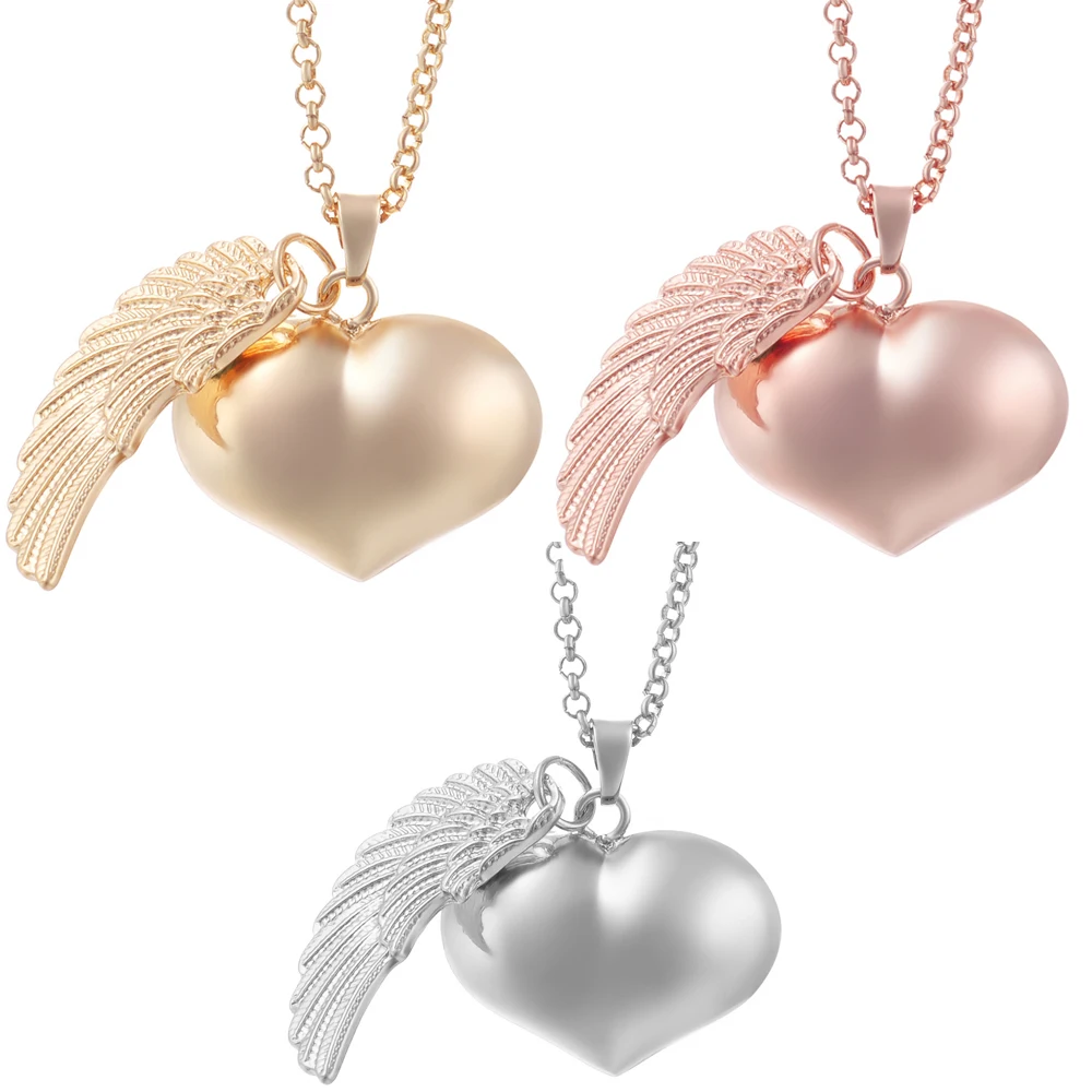 10pcs/Lot Wholesale Angel Necklaces for Women Mirror Pendant Jewelry 80cm O Stainless Steel Chain Angel Wing Pregnancy Ball Gift