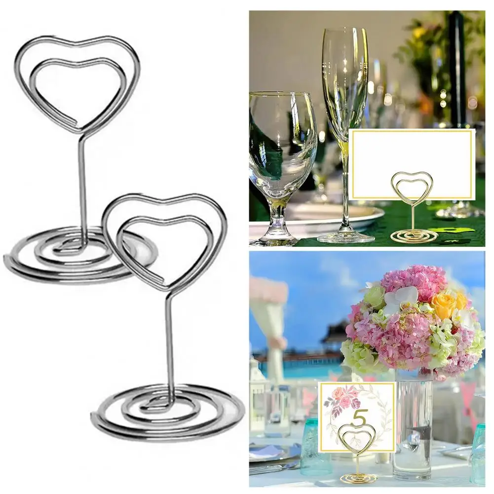 10/15/20Pcs Memo Display Stand Table Number Holder Stand Heart Shape Spiral Base Memo Photo Card Place Stand Wedding Party Decor