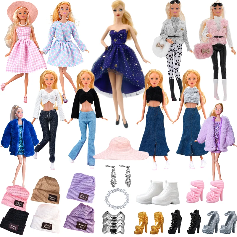 1Set Fashion Dress For 1/6 Doll Daily Outfit Coat Hats Pants Sweater Jeans Skirt Clothes For Barbie Doll Accessories Girl\'s Toys