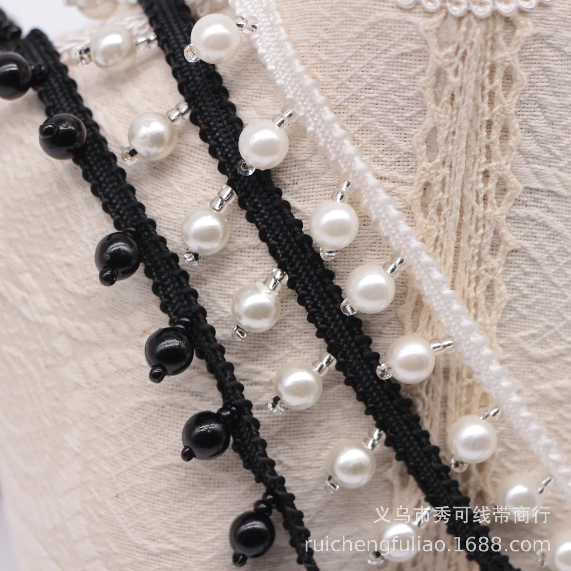 1yard newest ribbon pearl fringe lace hand-nailed beaded accessory clothing collar Hanfu skirt pendant diy material