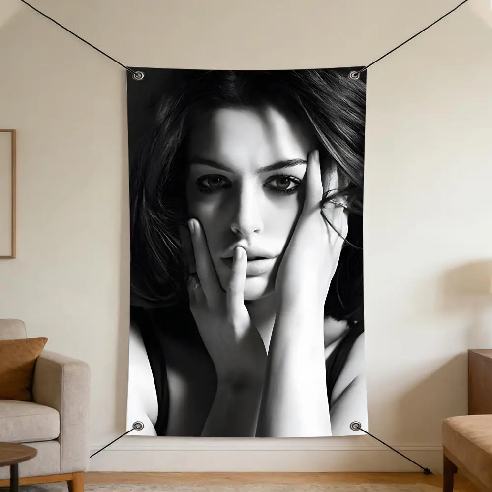 Celebrity A-Anne H-Hathaway Flags Cozy Home Flag 4 Grommets Anti-Wrinkle Waterproo  Indoor