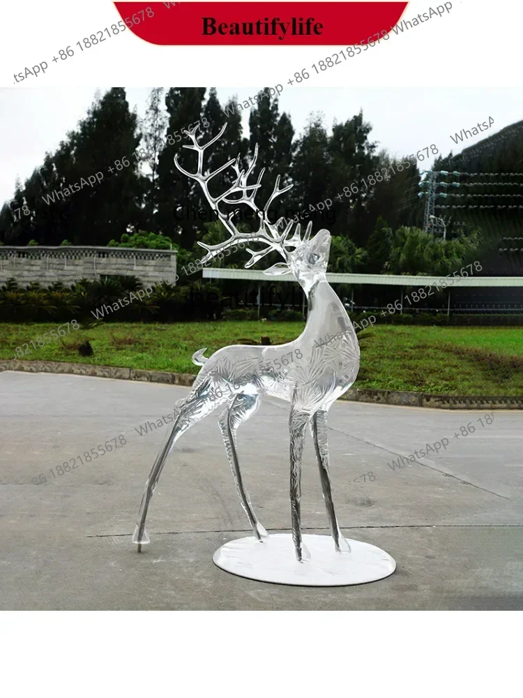 G153 S Hotel Lobby Sales Office Floor Big Decorations Abstract Animal Transparent Resin Sika Deer Sculpture Decoration Customiza