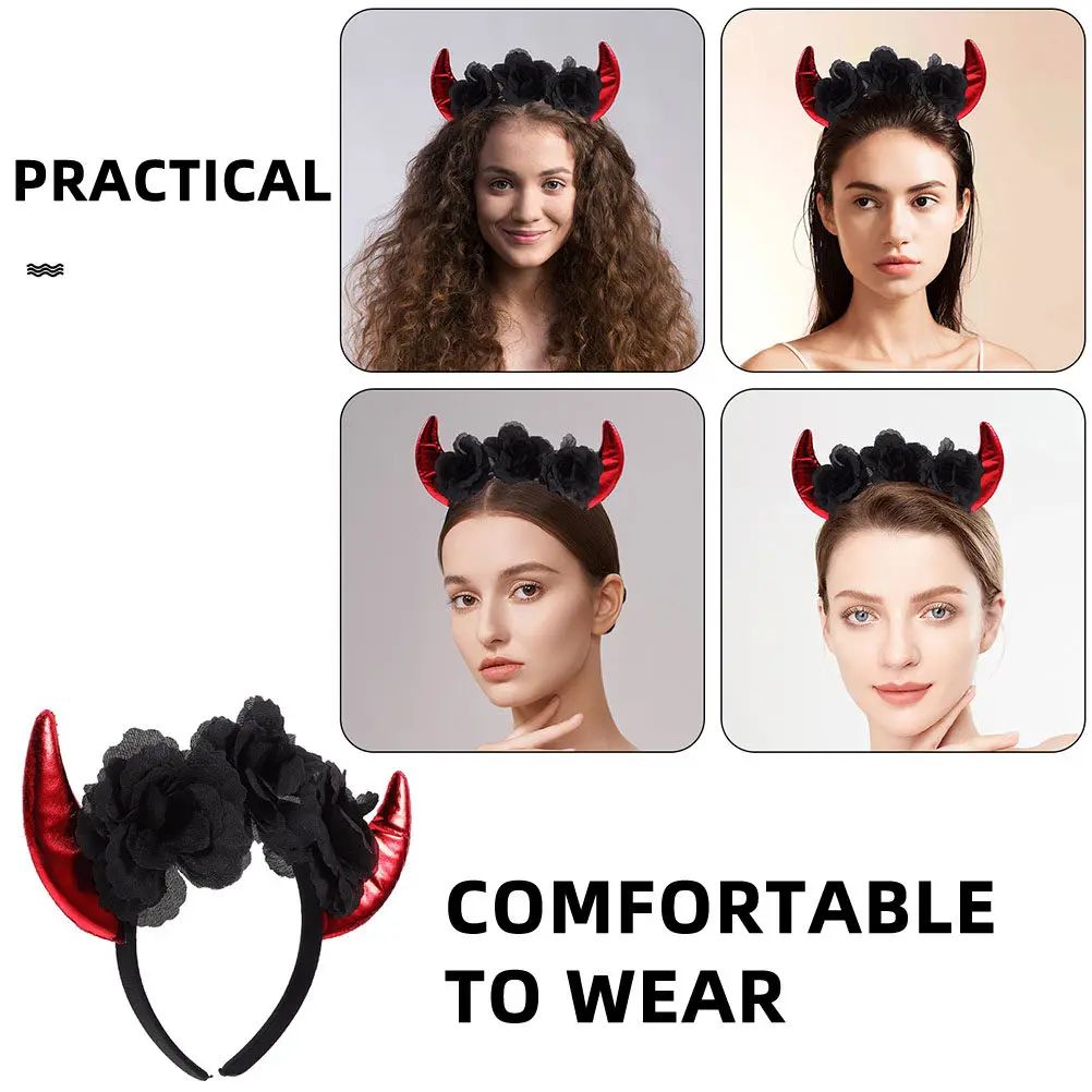 2Pcs Devil Horn Headband Halloween Hair Hoop Chic Spooky Design Fine Workmanship Sleek Appearance Multi Occasion Party Costume