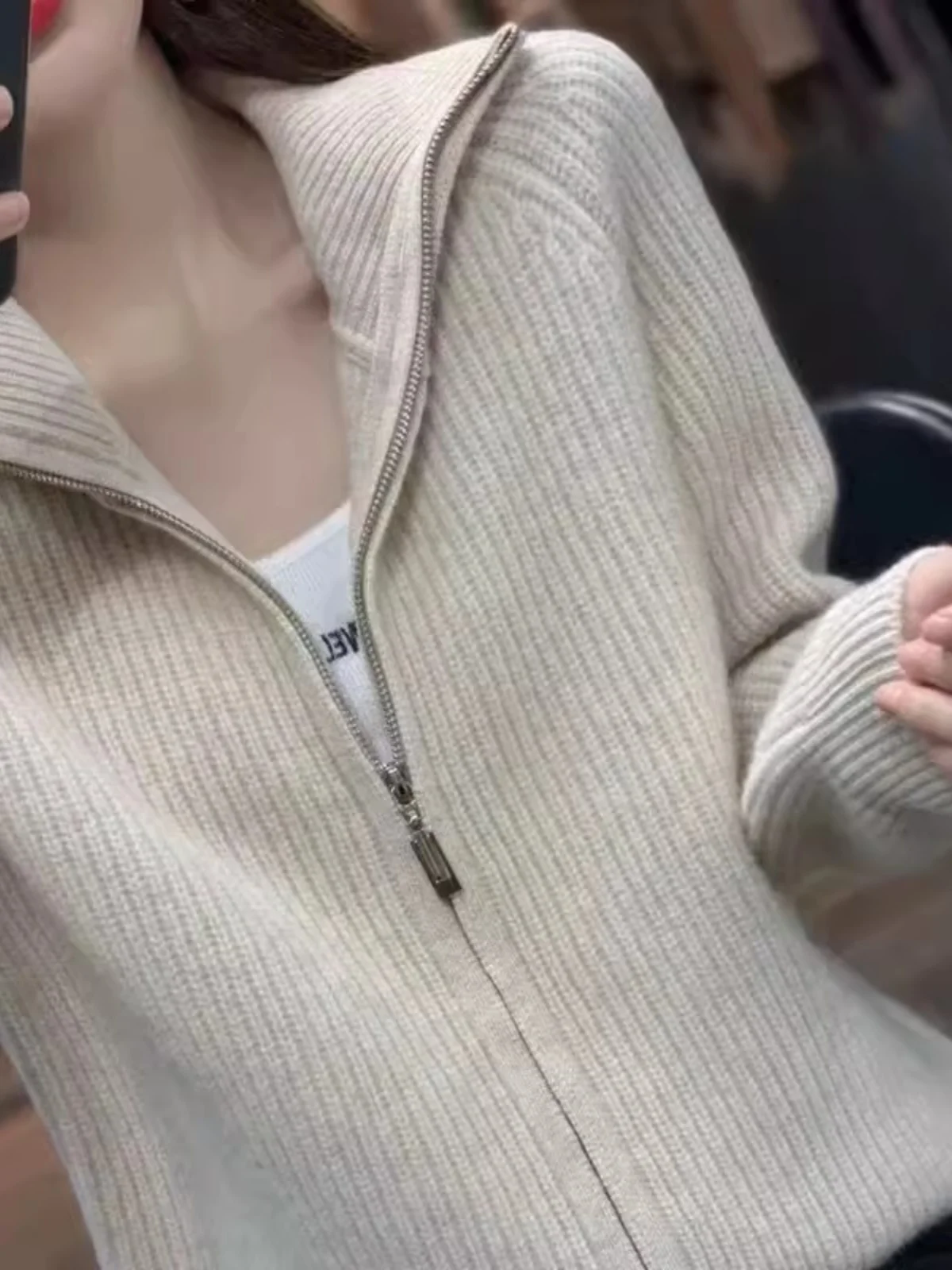 سستة إغلاق Camere محبوك طويل Sve الياقات سترة مريحة تناسب الخريف الشتاء المرأة Faion سترة عالية الياقة