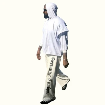 Yao888 카니예 Vultures2 남성용 럭셔리 패션 슬로건, 그래픽 프린트 플리스 바지, 오버사이즈 힙합 스트리트웨어 바지, 스웻팬츠 