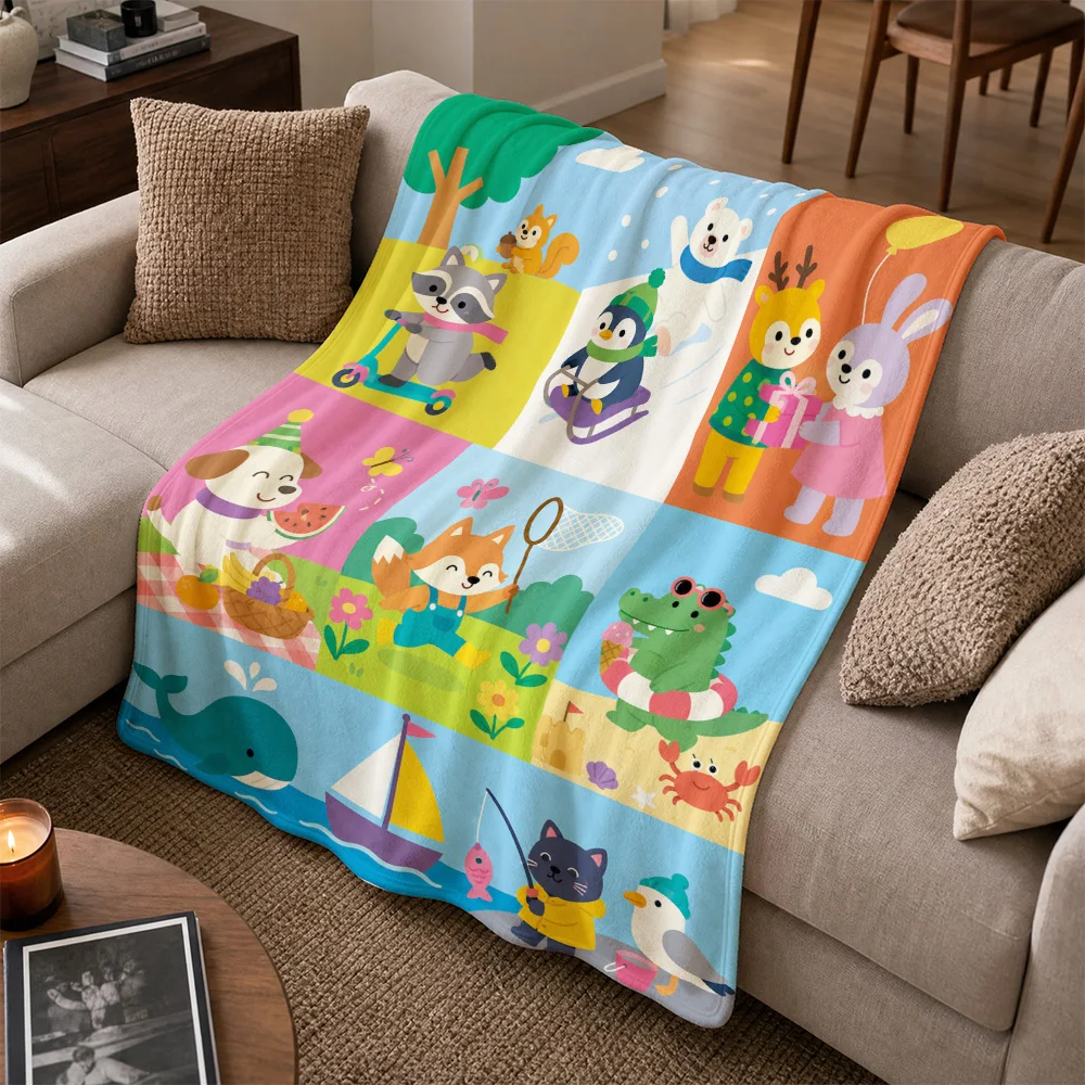 Playful Cartoon Animal Print Throw Blanket Sofa Sofa Throw Cozy Decorative Kids Nursery Ocean Beach Dolphin Decor Gift