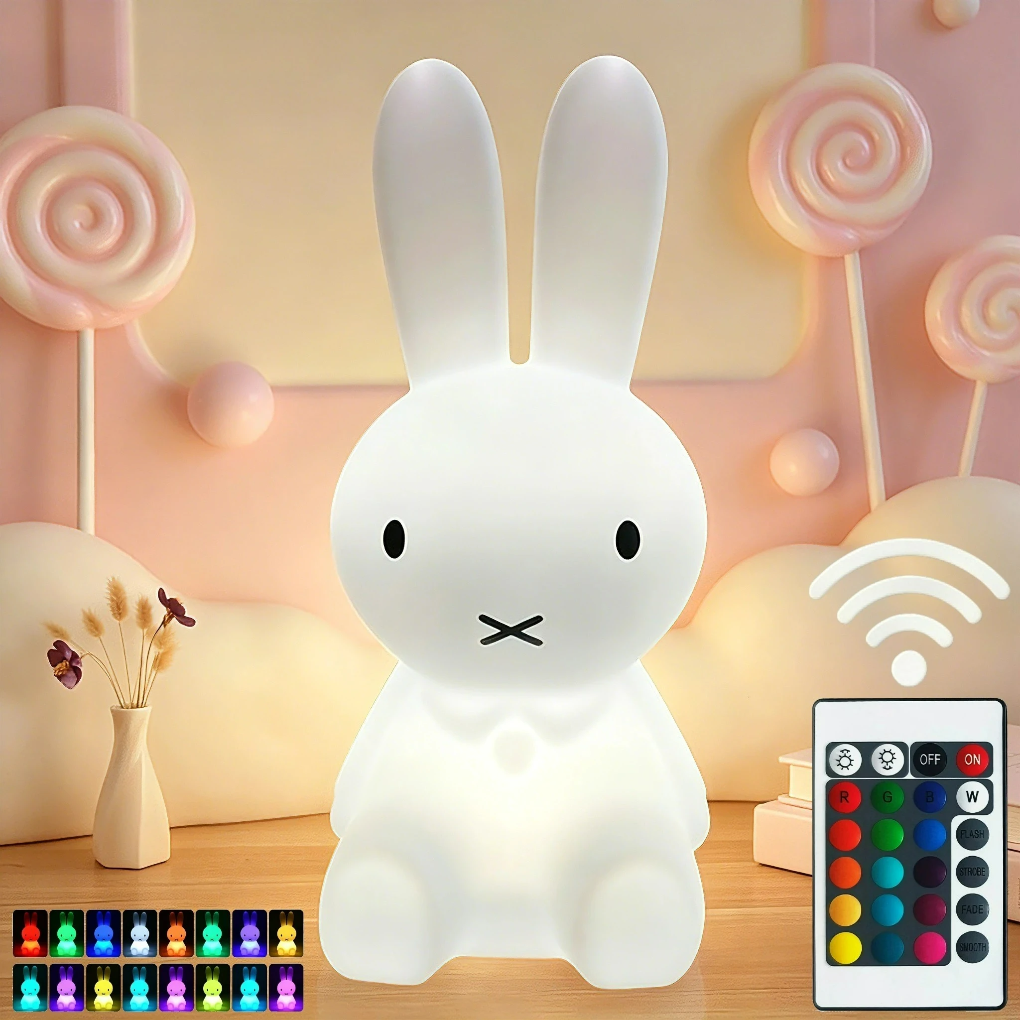 Miffy Rabbit Mood Light with Remote Control Dimming Cute Cartoon Children's Gift Bedroom Bedside Lamp Living Room Floor Lamp