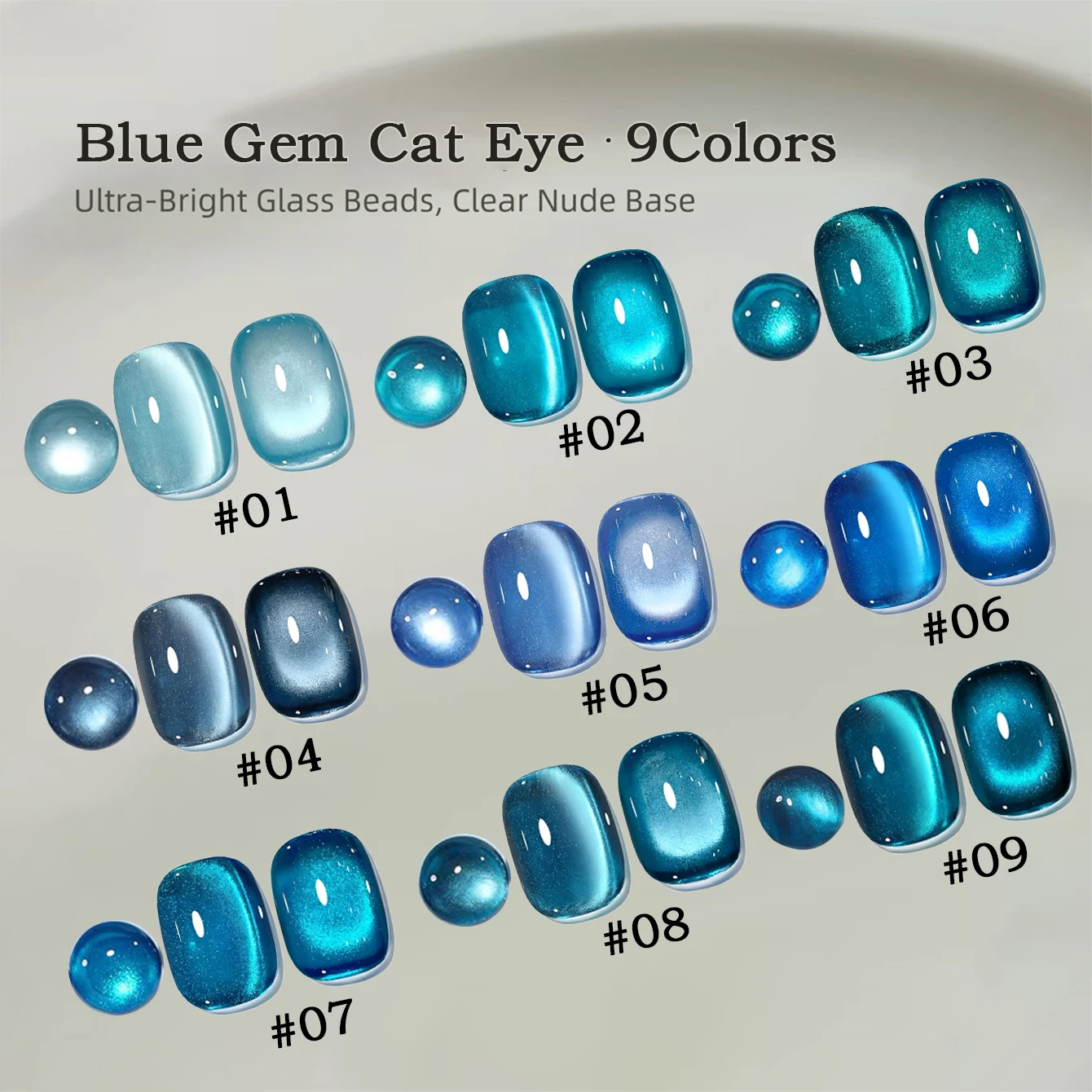 MIANEL 2026 Summer Sapphire Cat Eye Gel Nail Polish Transparent Brightening Blue Glass Bead Manicure Nail Gel for Professional