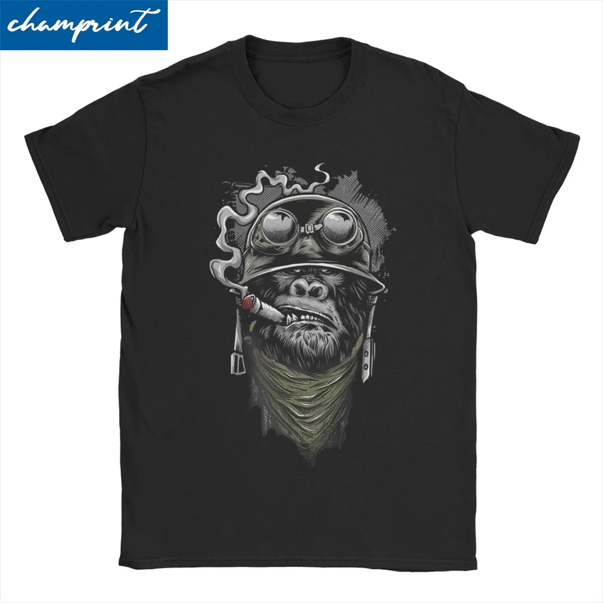 Biker T-Shirt Gorilla Monkey Motorcycle Chopper Bobber Old School T-Shirts Men Novelty Cotton Tee Shirt Round Collar Classic Top