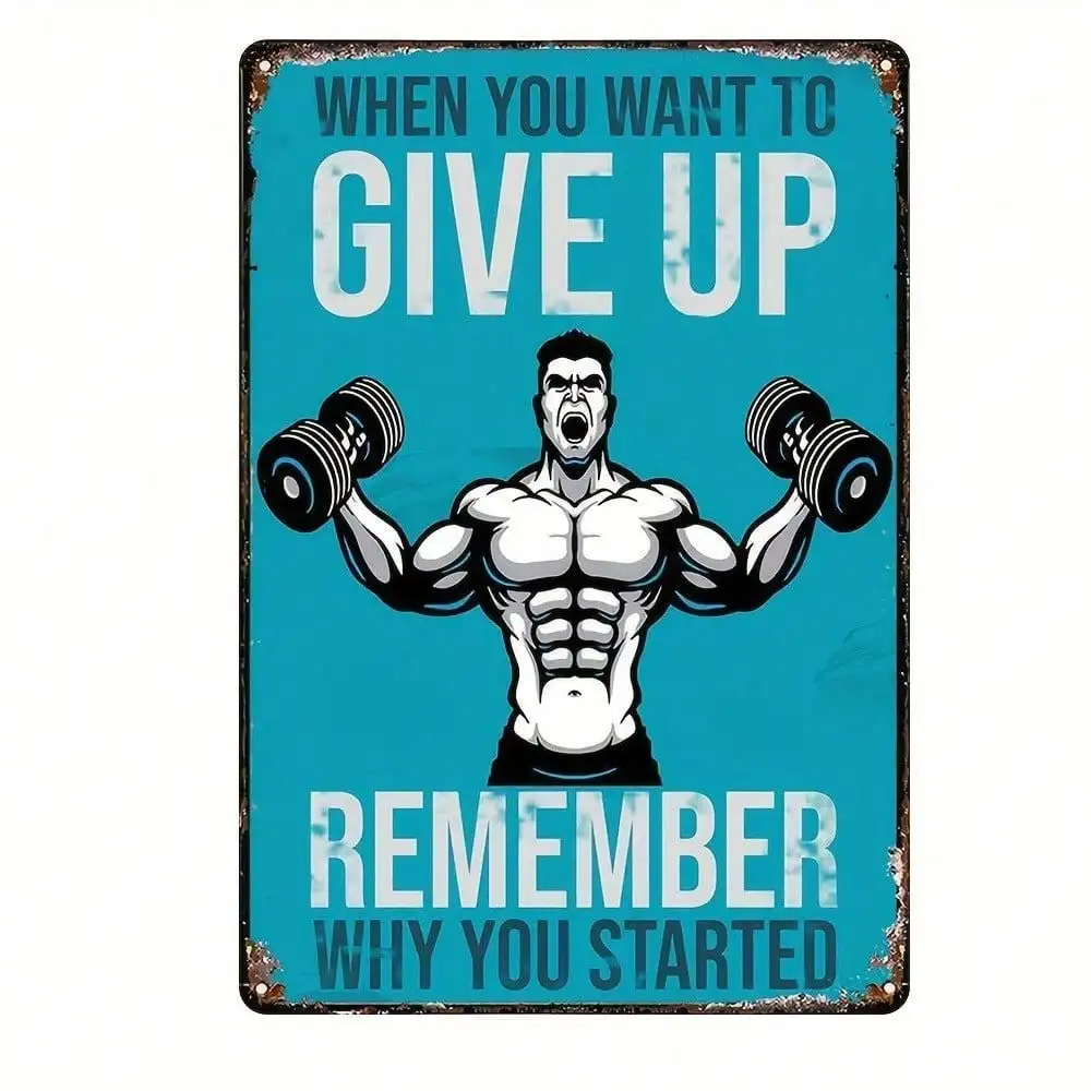 Motivational Metal Wall Sign "Remember Why You Started" Vintage Quote Plaque for Home Gym Bar