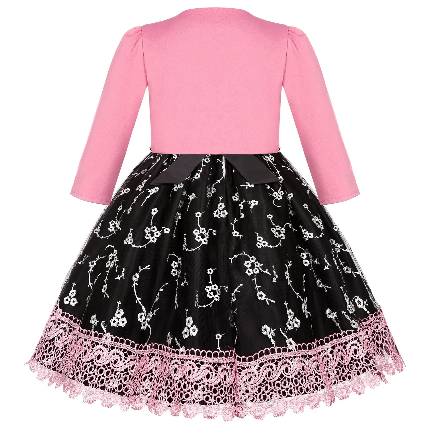 Kids Long-Sleeved Flower Beaded Jacket Embroidery Lace Princess Dress For Girls Ceremony Wedding Formal Evening Birthday Gown