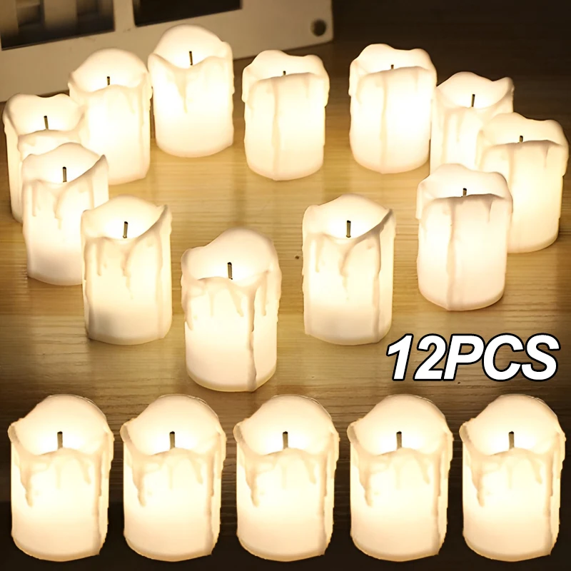 Velas LED de mecha negra, miniluces de té sin llama alimentadas por batería, goteo para fiesta de Navidad y boda, vela falsa, luz decorativa para el hogar