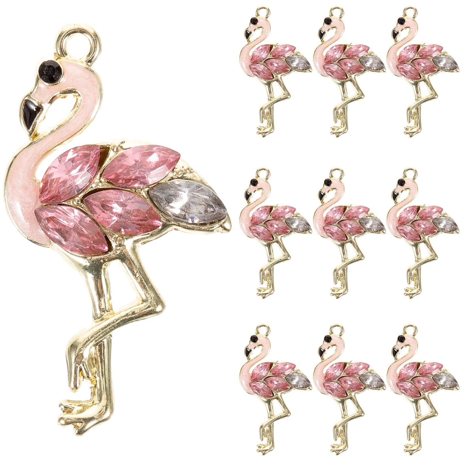 10 Pcs Rhinestone Necklace Flamingo Pendant Accessories DIY 10pcs Jewelry Material Pendants Crafting Findings Diamond Colorful