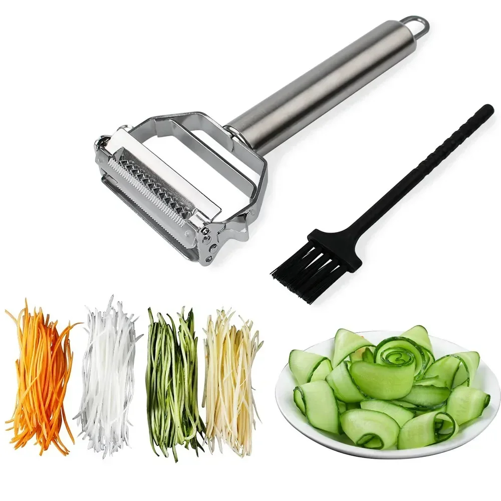 Stainless Steel Manual Peeler Fruit Vegetable Multifunction Grater Peeler Slice Melon Potato Carrot Home Kitchen Tools Or+brush