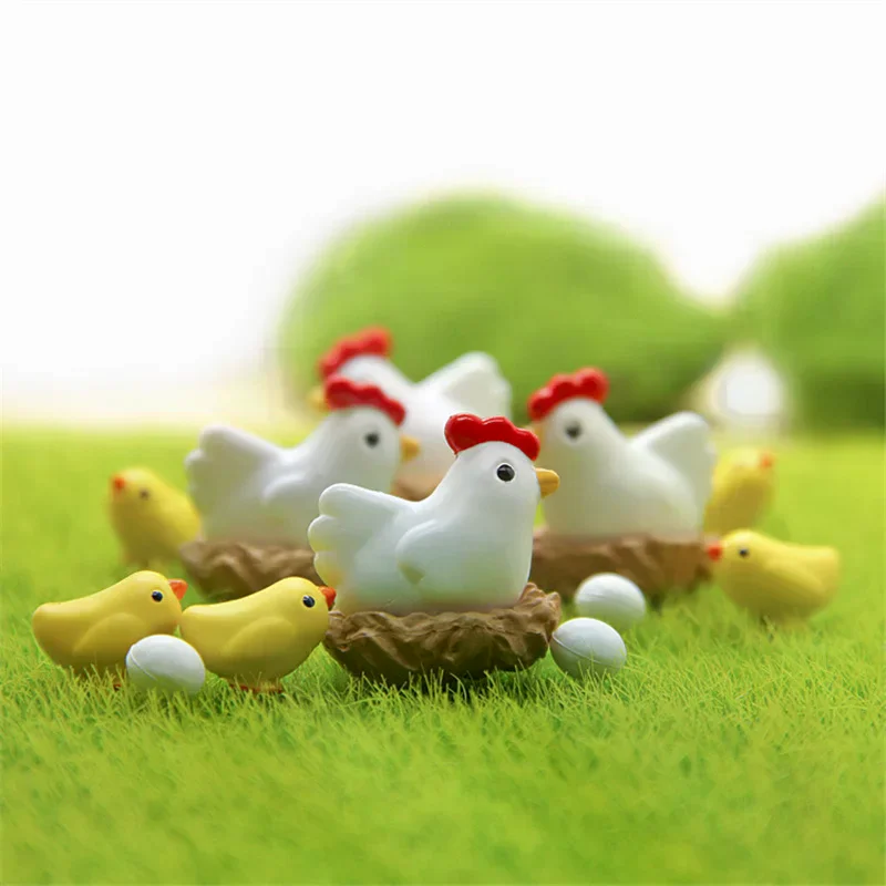 10 Pieces Hen Chicken Chick Egg Nest Small Statue Figurine Micro Crafts Ornament