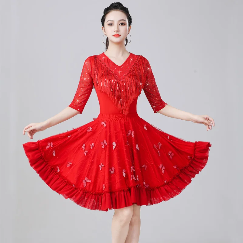 Exquisite Fashion Senior Comfortable Slim Breathable Female Latin Dance New Butterfly Suit Middle-aged Modern Dance Skirt Summer