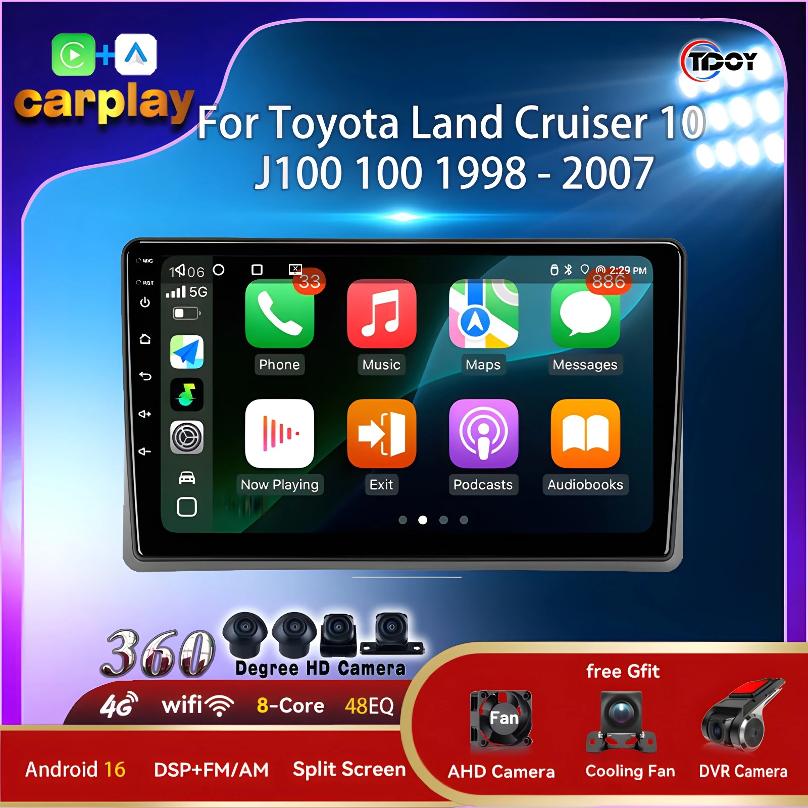 مشغل أندرويد 15 لسيارة تويوتا لاند كروزر 10 J100 100 1998 - 2007 مشغل وسائط متعددة للسيارات Carplay أندرويد السيارات اللاسلكية #1