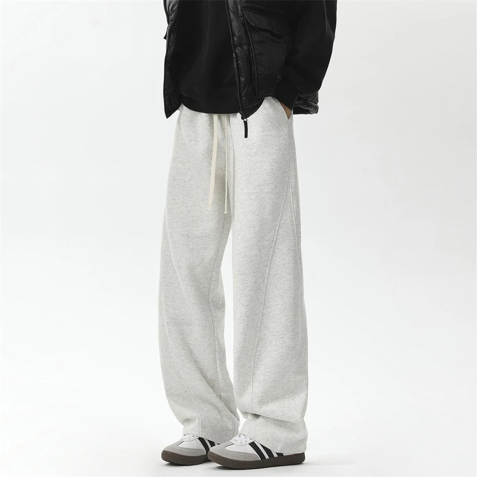 ผู้ชายกางเกงผ้าฝ้ายกางเกงบุรุษสีทึบ Hip Hop Sweatpants หลวมสบายๆตรงกางเกงขากว้าง Streetwear Mens เสื้อผ้า