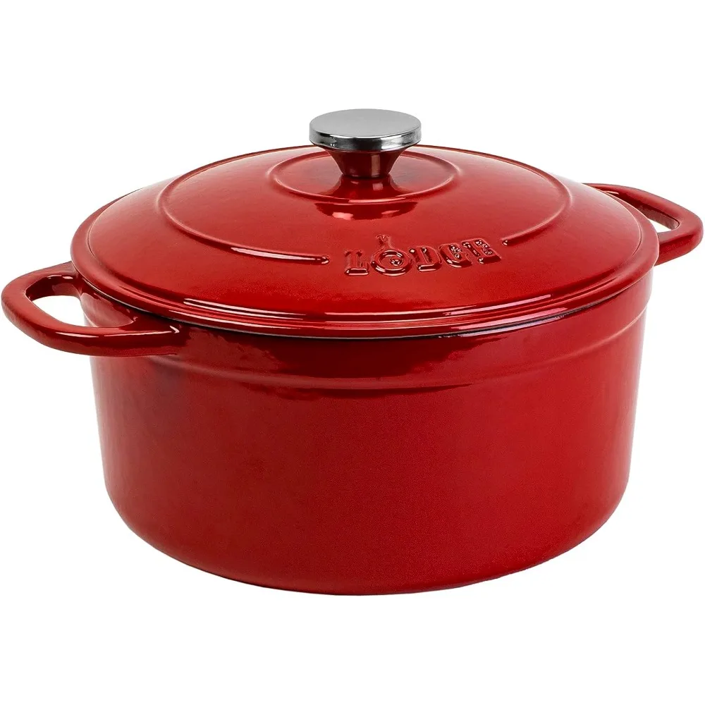 Quart Enameled Cast Iron Dutch Oven with Lid – Dual Handles – Oven Safe up to 500° F or on Stovetop - Use to Marinate, Cook