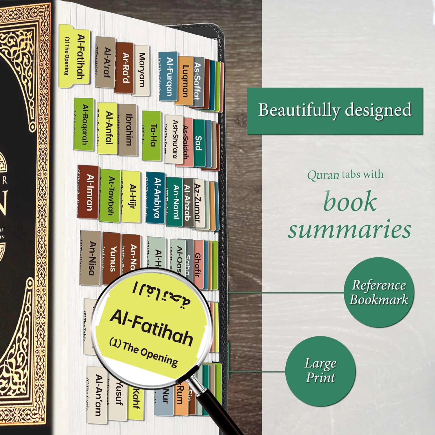 114 ملصقًا سوراه وعلامات كتالوج وأفصول و6 علامات تبويب فارغة، - طباعة كبيرة، اسم الكتاب باللغة الإنجليزية والعربية + عبارة ملخص الكتاب