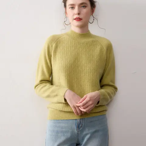 100% Pure Cashmere Sweater Seven-Needle Thickened Women's Half High Collar Knitwear Autumn Winter New Texture Embroidery Overhea
