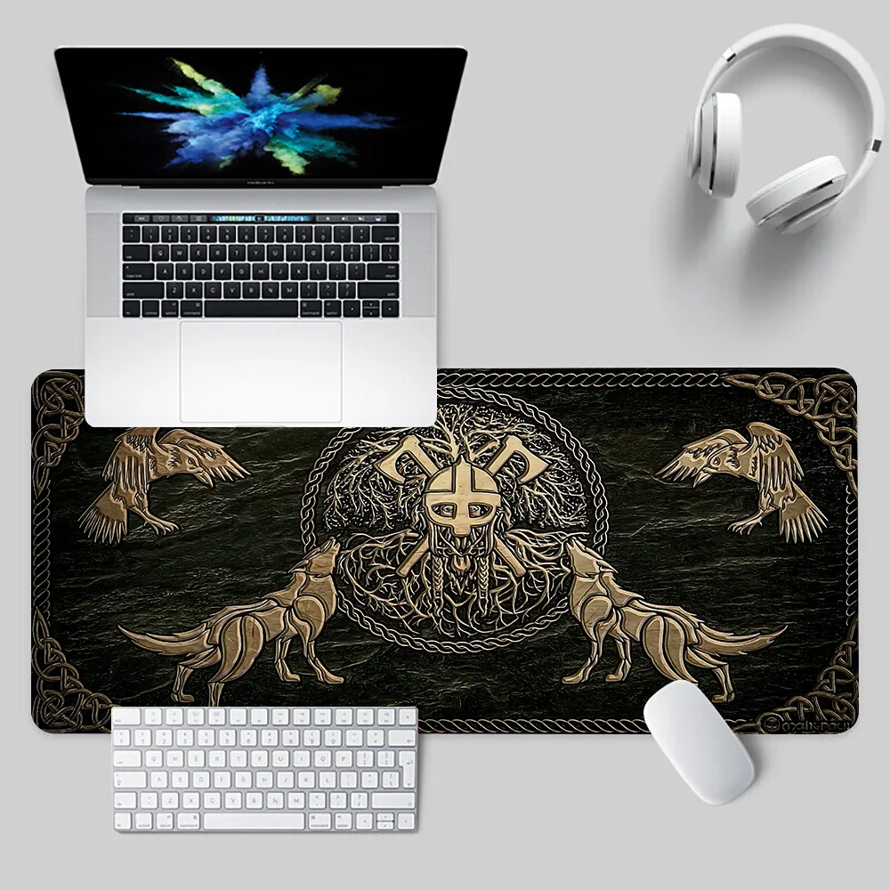 Viking Nordic Mystical Symbol Mousepad HD Printing Computer Gamers Locking Edge Non-slip Mouse Pad 90x40cm Keyboard PC Desk Pad