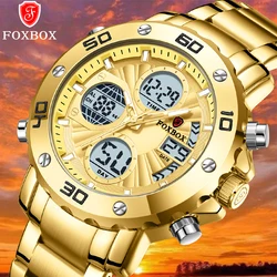 LIGE Brand FOXBOX Fashion Luxury Electronic Watch Dual Digital Display Stainless Belt Men's Watches Waterproof Casual Sport Relo