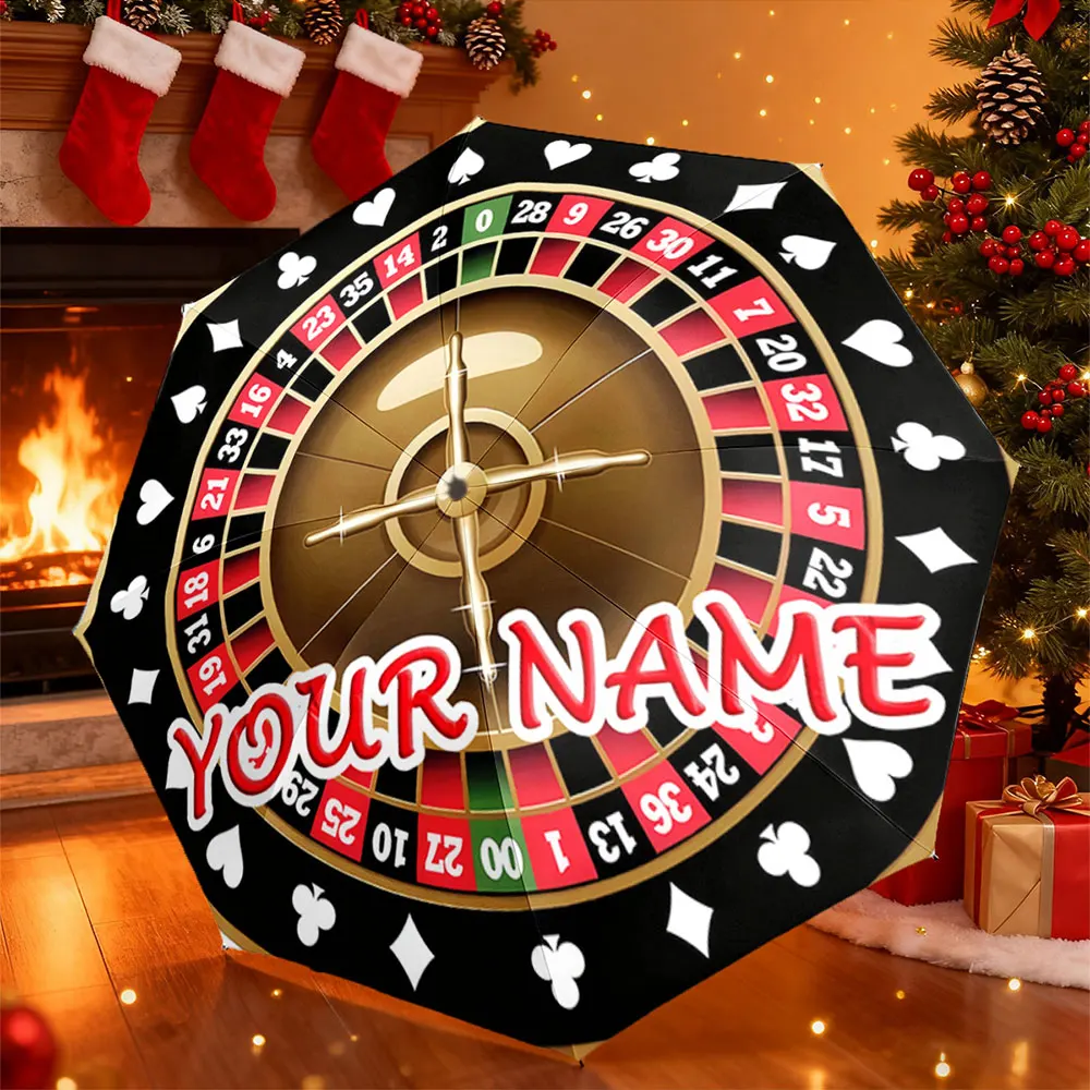 Custom Name Umbrella， Customizable Roulette Design Umbrella - Personalized Text Option ,Portable Folding Umbrella,Christmas Gift