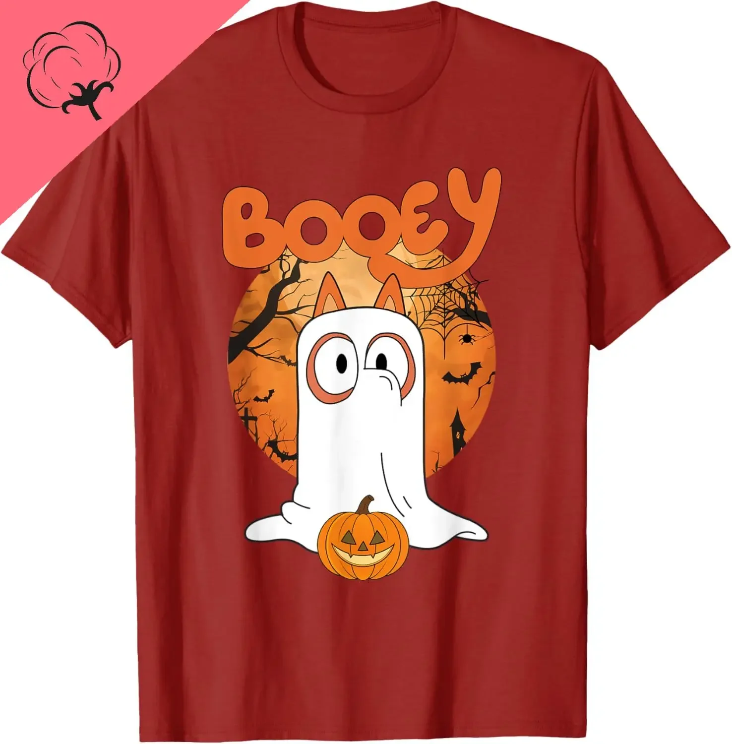 

Booey Ghost Halloween Costume Blue Heeler Kids Graphic Tee Soft Cotton Crewneck T-Shirt