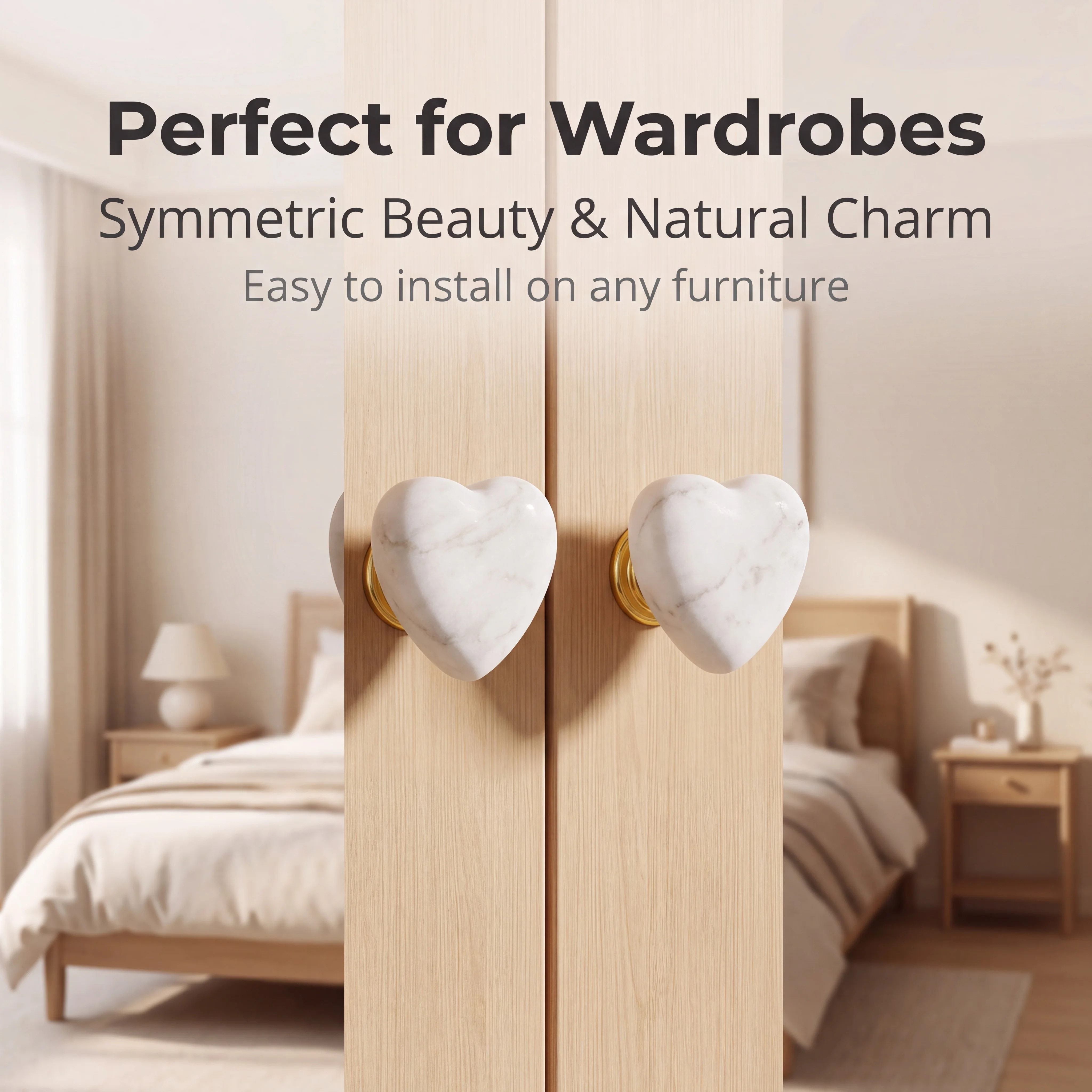 Natural White Heart Marble Single Hole Knob Lovely Door Handle Decor Pull for Wardrobe Cabinet Drawer