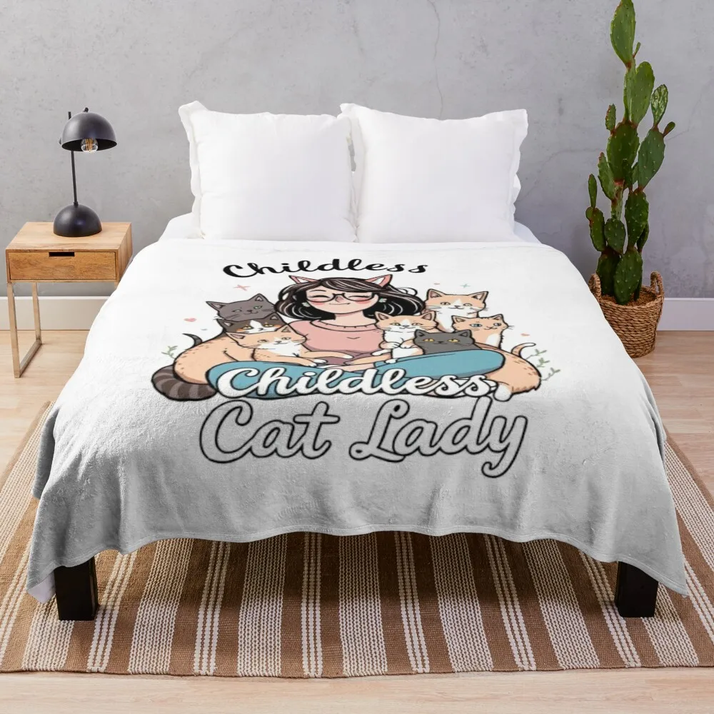 

Modern Childless Cat Lady - Trendy T-Shirt & Sticker Throw Blanket decorative Moving blankets and throws Blankets