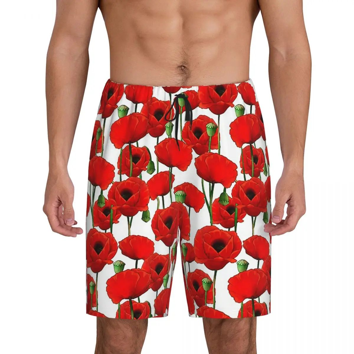 

Мужские короткие пижамные шорты с узором «Маки» для сна и отдыха