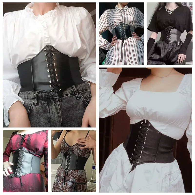 Women Vintage Ultra Wide Belt Female Shaping Girdle Pu Leather High Waist Belt Clothing Accesoories for Shirt Dresses Waist Belt