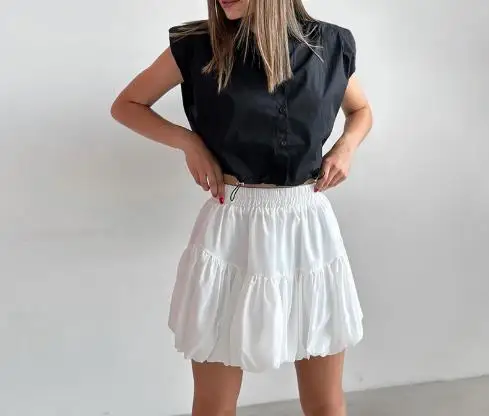 Chiffon Pure White Balloon Skirt Medium Long Skirt 2025 Spring/Summer Fashion New Women's Short Skirt