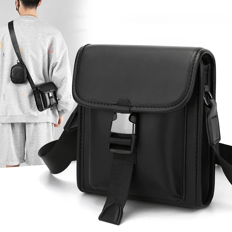 2pcs PU Leather Crossbody Bag for Men Fashion Travel Storage Waist Packs Coin Pocket Unisex Small Shoulder Bags Trend Fanny Pack