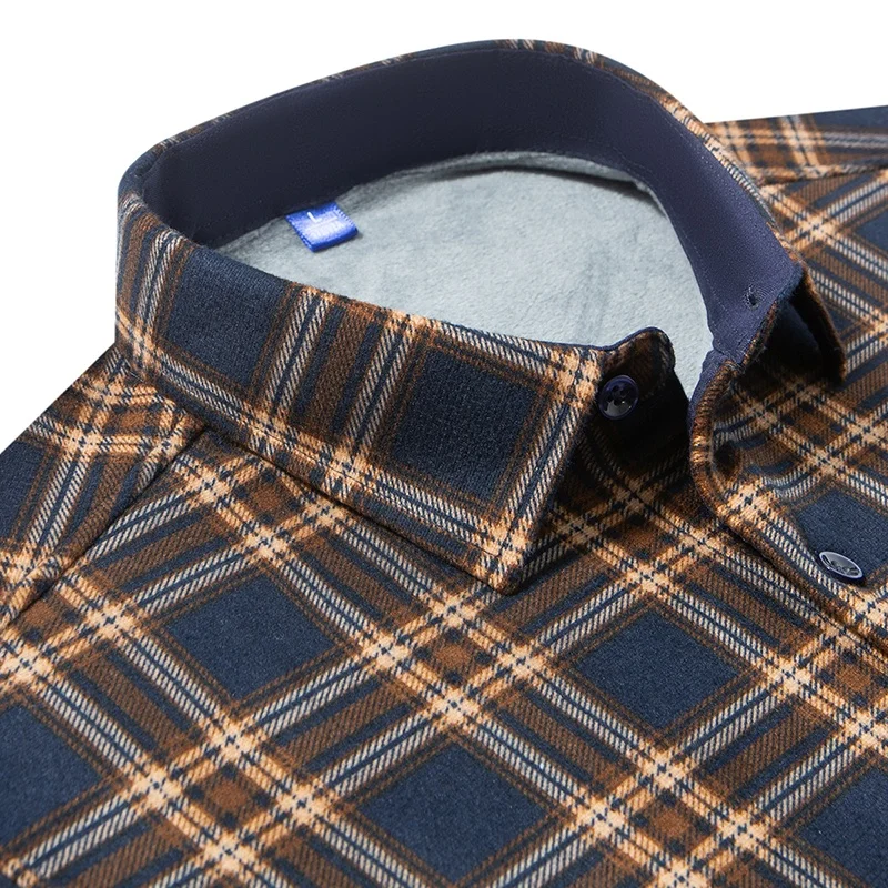 Autumn 2025 New Style Men's Fleece Lined Thickened Long Sleeve Shirt Pocket Shirt Luxury High-End Casual Comfortable Men's Wear