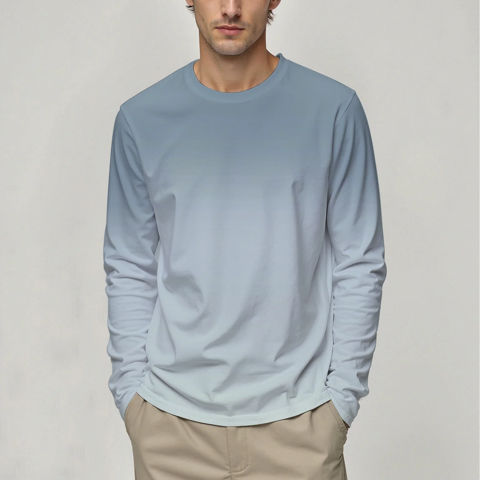 

New men's Spring And Autumn Round Neck Long Sleeve T-shirt Gradient Color Pattern Design Casual Fashion Comfortable Daily Top